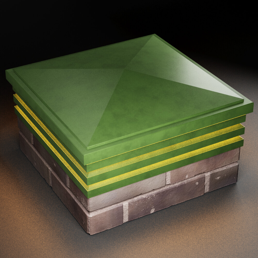 Колпак Zking Бона ХайТек Зеленый на столб 2х2 кирпича (513х513мм) с подсветкой в Джанкое фото