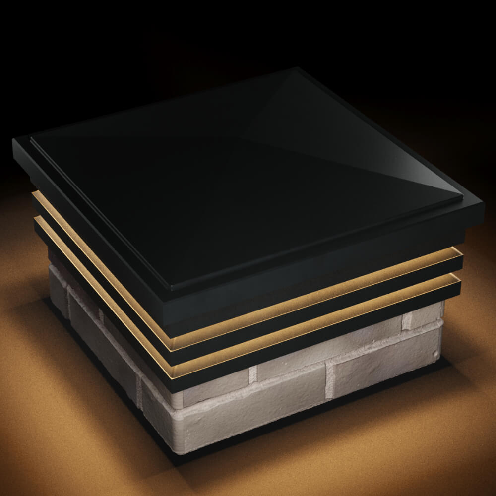 Колпак Zking Бона ХайТек Черный на столб 1.5х1.5 кирпича (385х385мм) с подсветкой в Джанкое фото