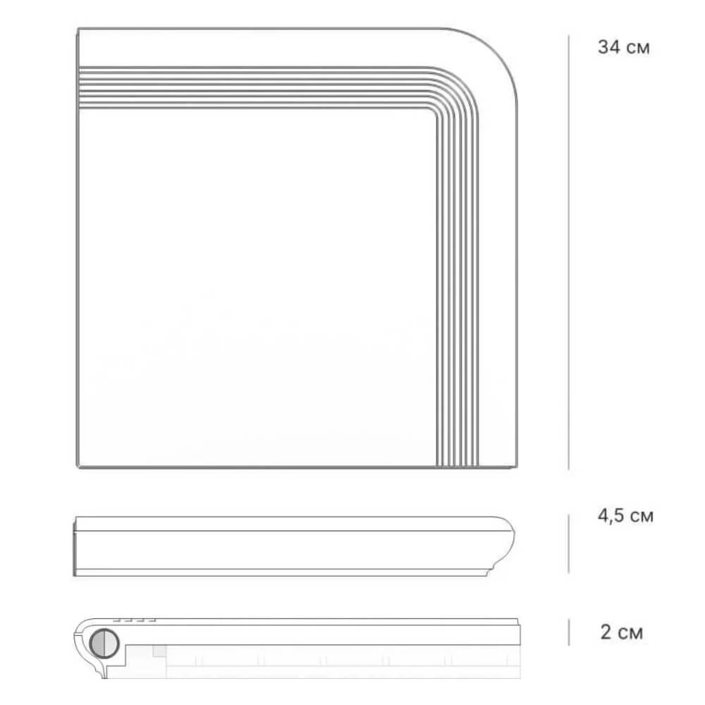 Ступень угловая Verona 340х340х20мм Серый
