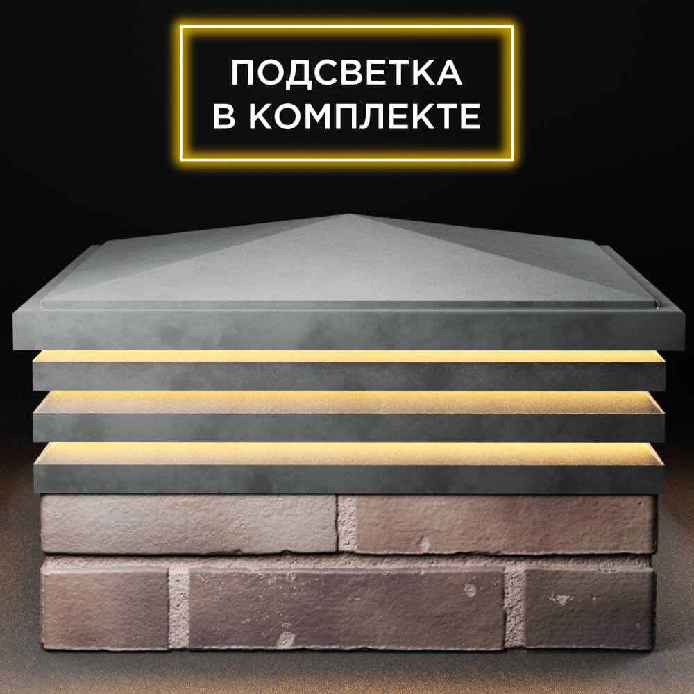 Колпак Zking Бона ХайТек Серый на столб 2х2 кирпича (513х513мм) с подсветкой Джанкой фото