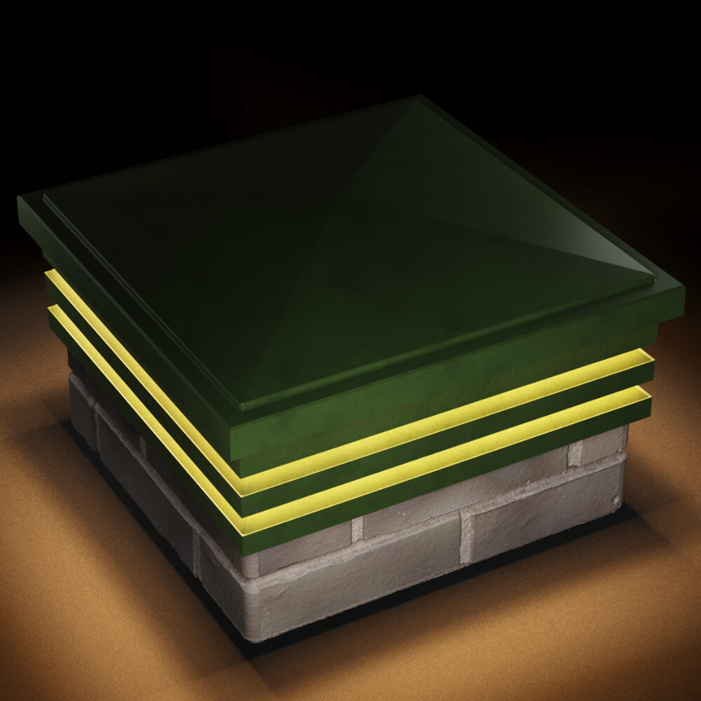 Колпак Zking Бона ХайТек Зеленый на столб 1.5х1.5 кирпича (385х385мм) с подсветкой в Джанкое фото