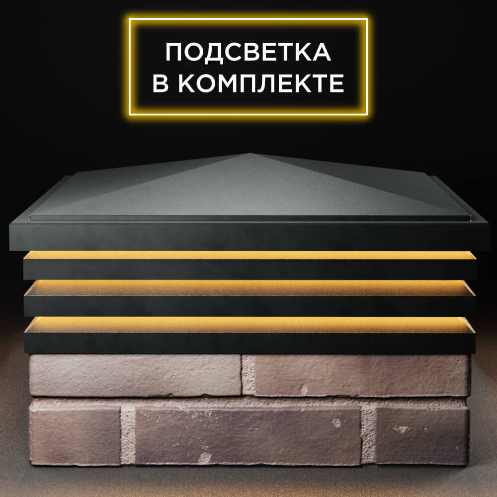 Колпак Zking Бона ХайТек Черный на столб 2х2 кирпича (513х513мм) с подсветкой Джанкой фото