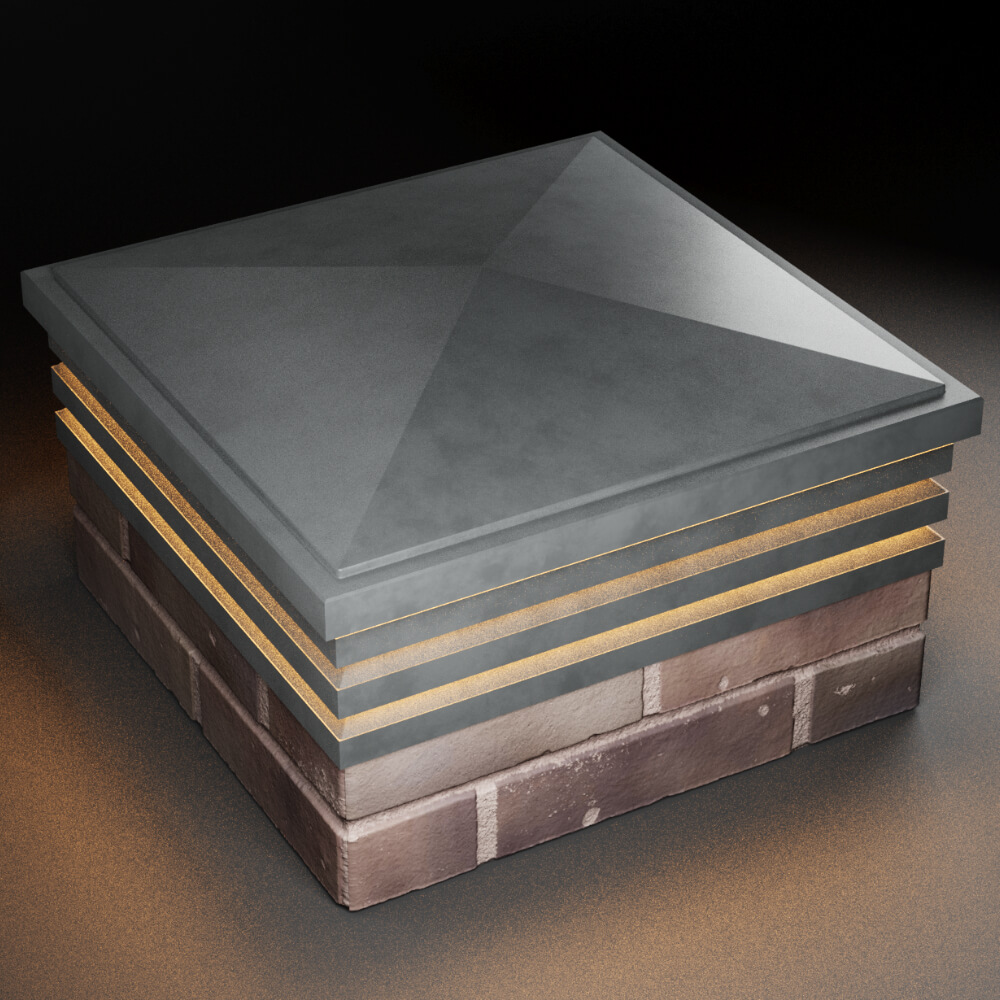 Колпак Zking Бона ХайТек Серый на столб 2х2 кирпича (513х513мм) с подсветкой в Джанкое фото