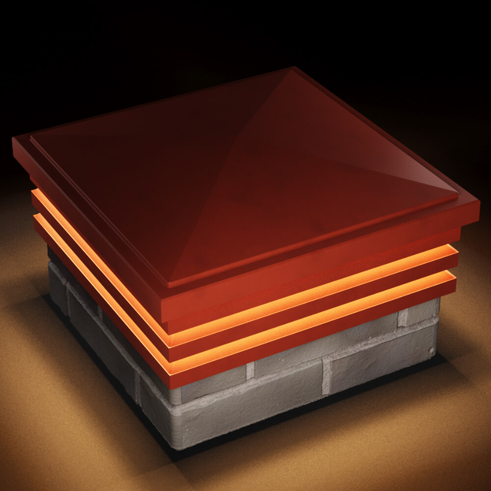 Колпак Zking Бона ХайТек Красный на столб 1.5х1.5 кирпича (385х385мм) с подсветкой в Джанкое фото