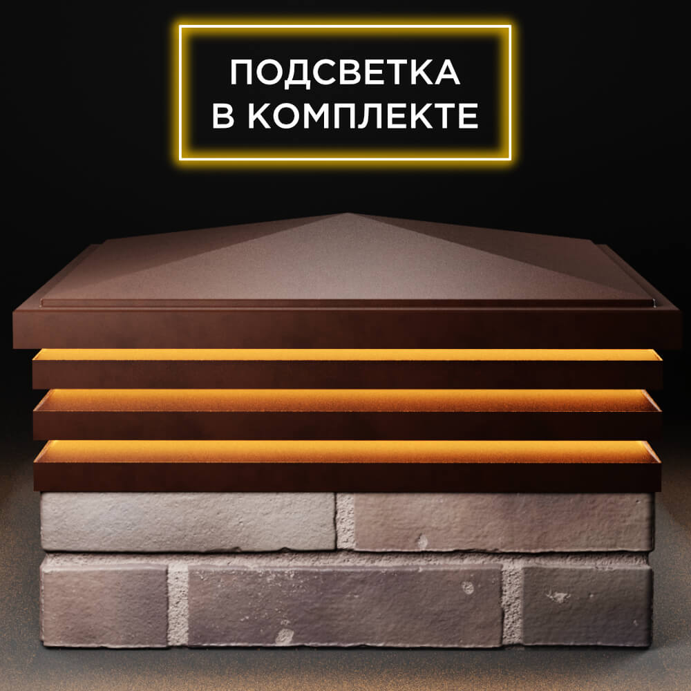 Колпак Zking Бона ХайТек Коричневый на столб 2х2 кирпича (513х513мм) с подсветкой Джанкой фото