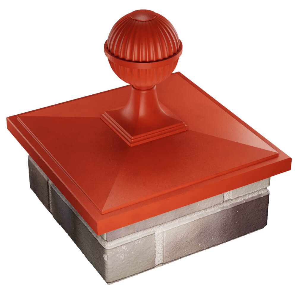 Колпак Zking БонаМоно Красный с шаром на столб 1.5х1.5 кирпича (385х385, 400х400мм) в сборе в Джанкое фото